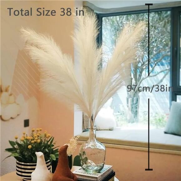 10 Stems Pampas Grass Decor - 38'' Faux Pampas Grass Decor Tall Pampas Grass - Picture 2 of 7
